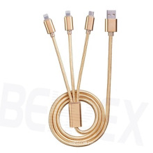 3 in 1 USB Cable for Lighting Type-C Data Charging Cable Gold Color